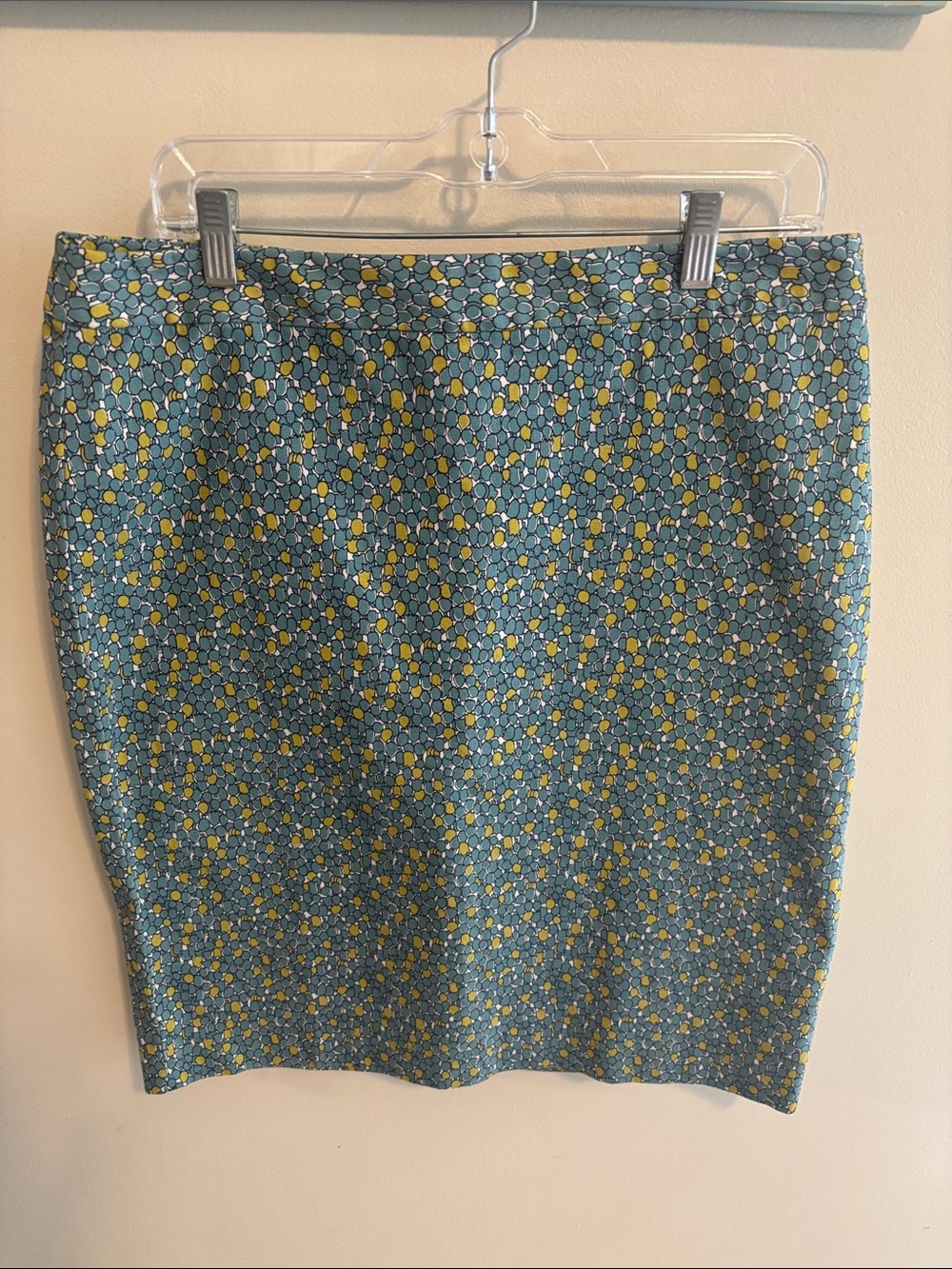 Talbots Pencil Skirt Size 12 Blue Teal Yellow Mod Tulip Floral Stretch Cotton